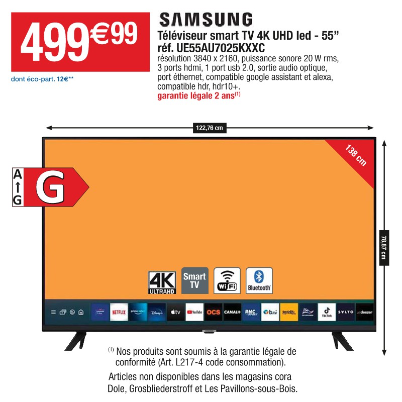Téléviseur smart TV 4K UHD led - 55’’ réf. UE55AU7025KXXC
