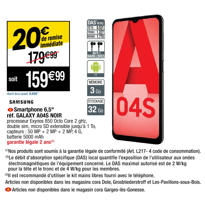 Smartphone 6,5'' réf. GALAXY A04S NOIR