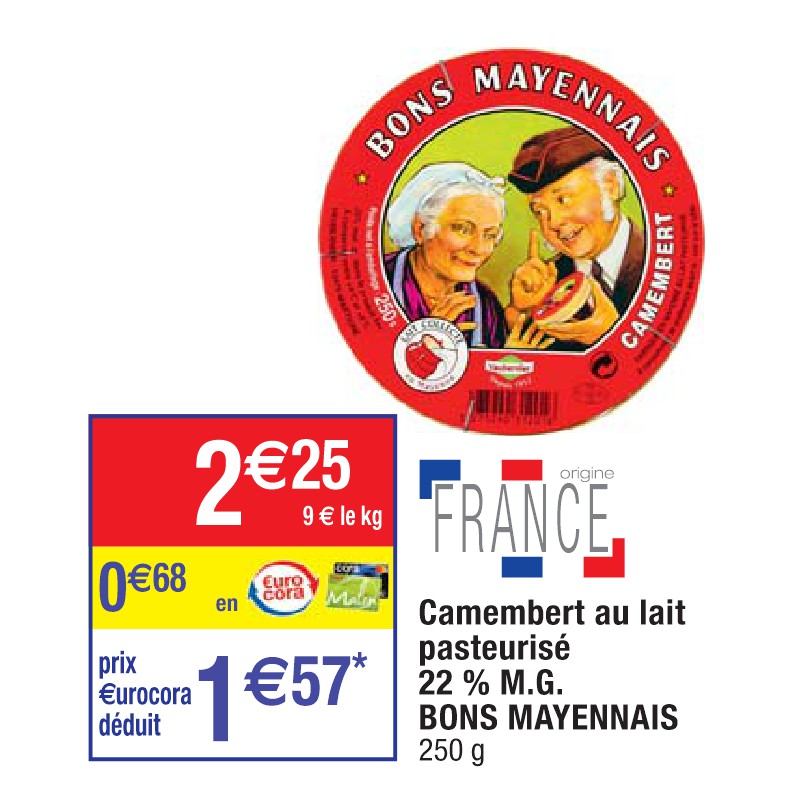 Camembert au lait pasteurisé 22 % M.G. BONS MAYENNAIS