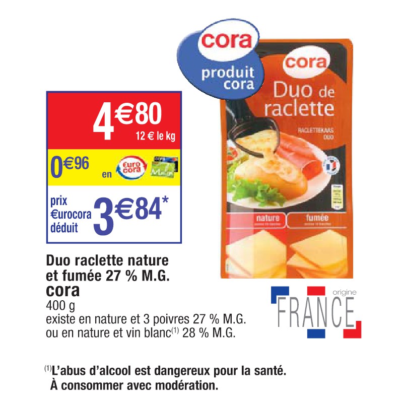 Duo raclette nature et fumée 27 % M.G. cora