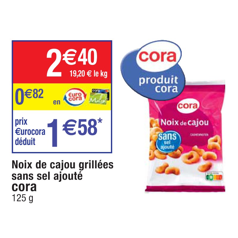 Noix de cajou grillées sans sel ajouté cora