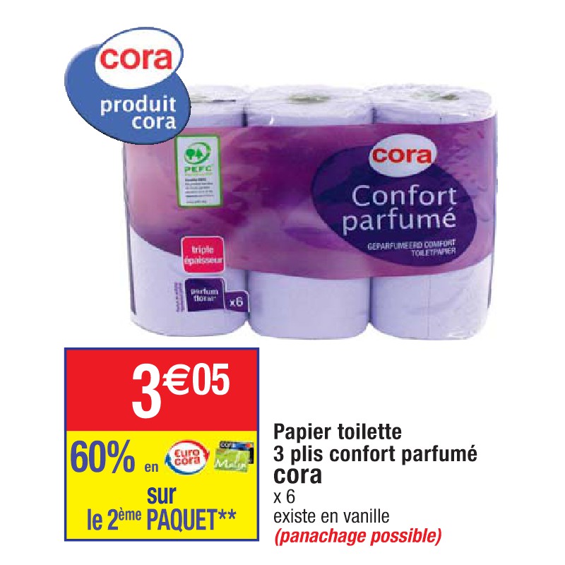 Papier toilette 3 plis confort parfumé cora