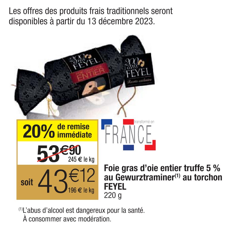 Foie gras d’oie entier truffe 5 % au Gewurztraminer au torchon FEYEL