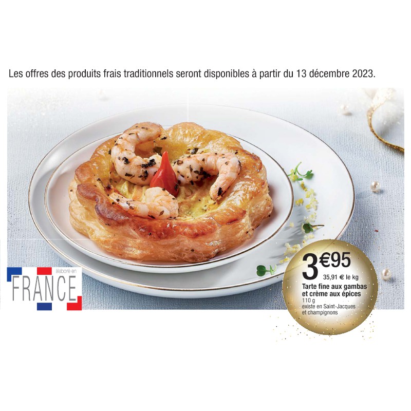 Tarte fine aux gambas et crème aux épices