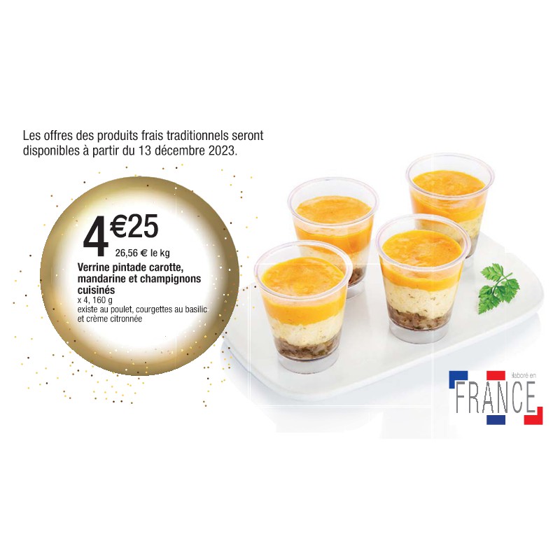 Verrine pintade carotte, mandarine et champignons cuisinés