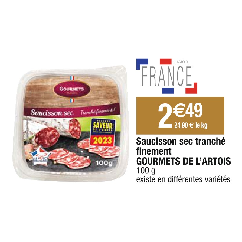 Saucisson sec tranché finement GOURMETS DE L’ARTOIS