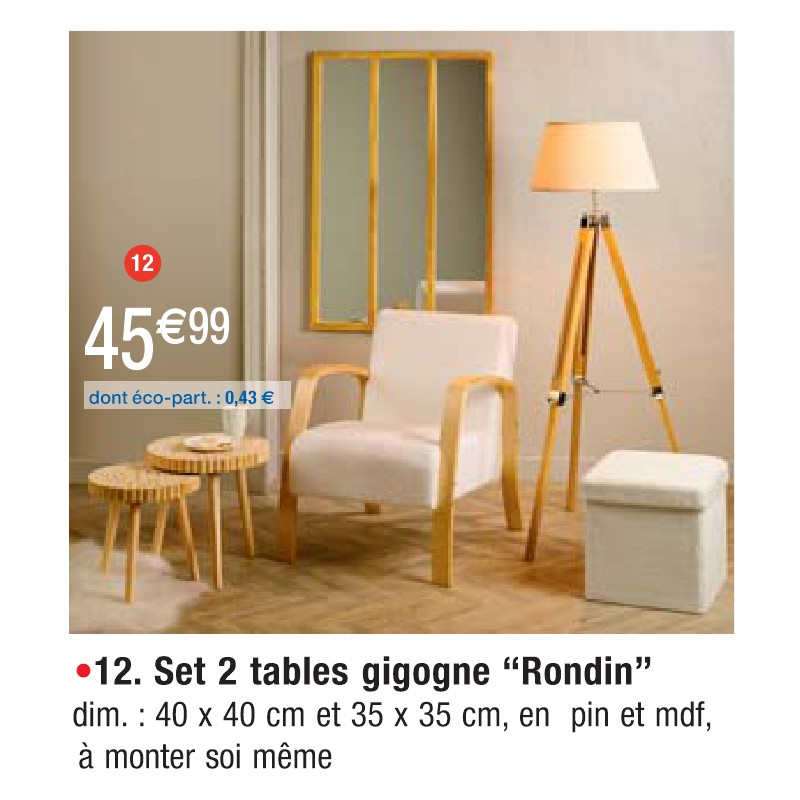 Set 2 tables gigogne ‘‘Rondin’’