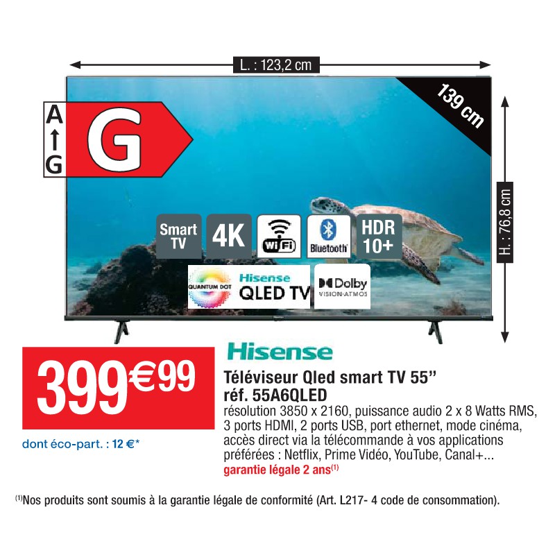 Téléviseur Qled smart TV 55’’ réf. 55A6QLED