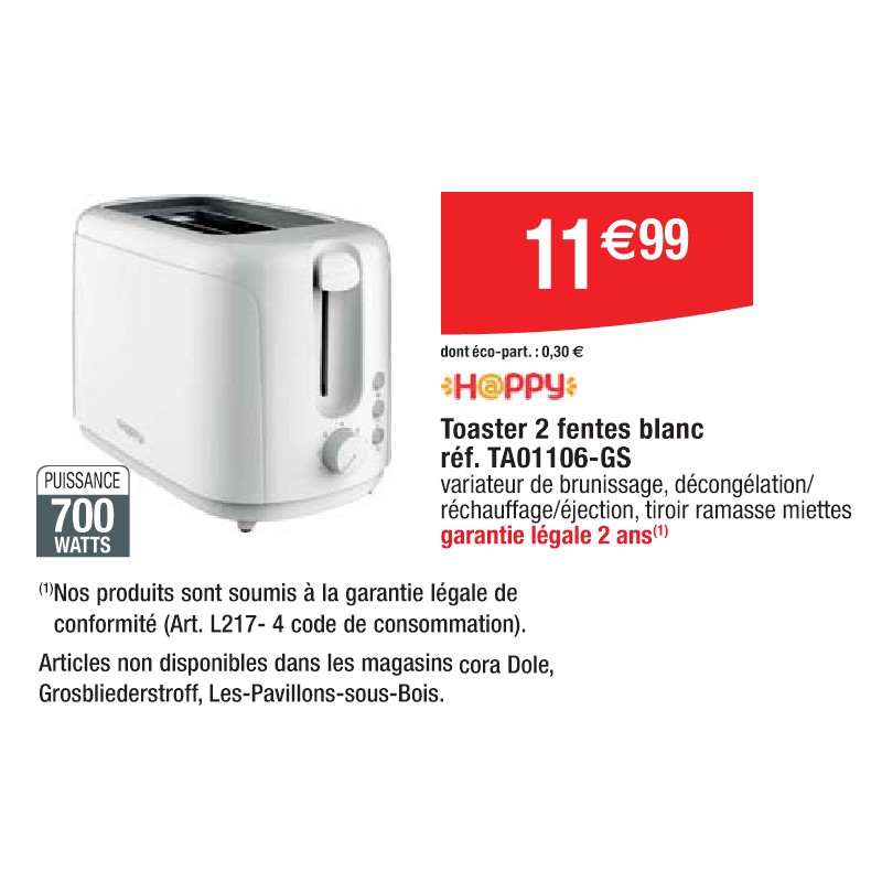 Toaster 2 fentes blanc réf. TA01106-GS