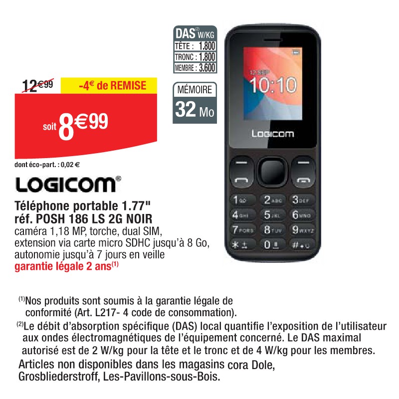 Téléphone portable 1.77'' réf. POSH 186 LS 2G NOIR