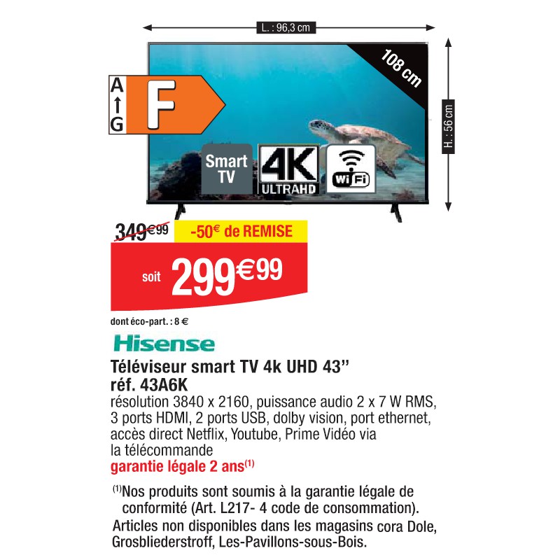 Téléviseur smart TV 4k UHD 43’’ réf. 43A6K