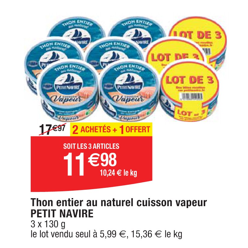 Thon entier au naturel cuisson vapeur PETIT NAVIRE