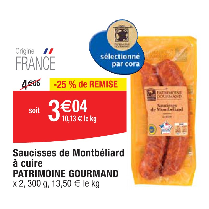 Saucisses de Montbéliard à cuire PATRIMOINE GOURMAND