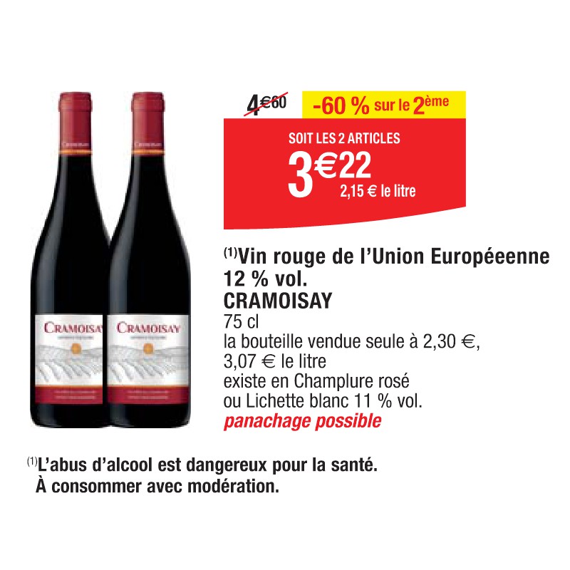 Vin rouge de l’Union Européeenne 12 % vol. CRAMOISAY