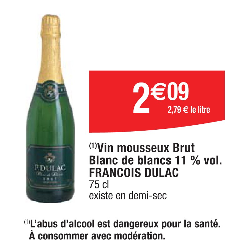 Vin mousseux Brut Blanc de blancs 11 % vol. FRANCOIS DULAC