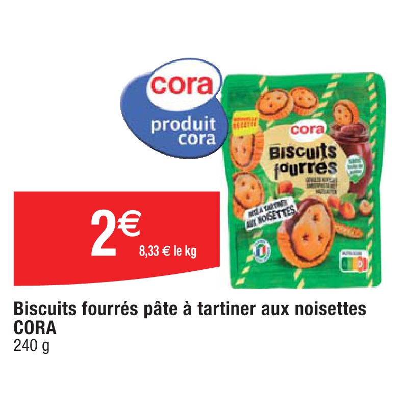 Biscuits fourrés pâte à tartiner aux noisettes CORA