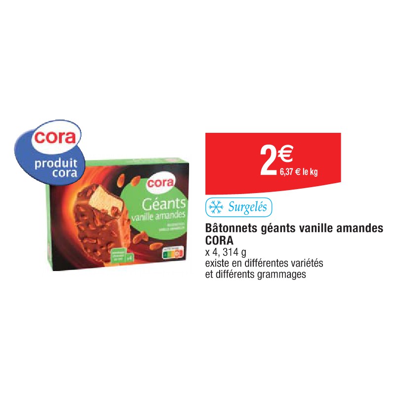 Bâtonnets géants vanille amandes CORA