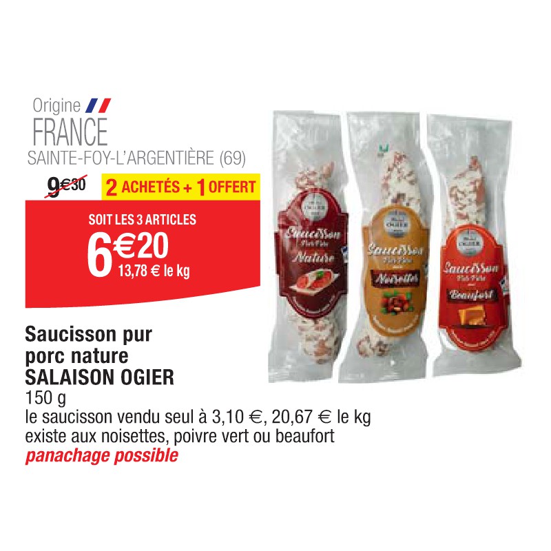 Saucisson pur porc nature SALAISON OGIER