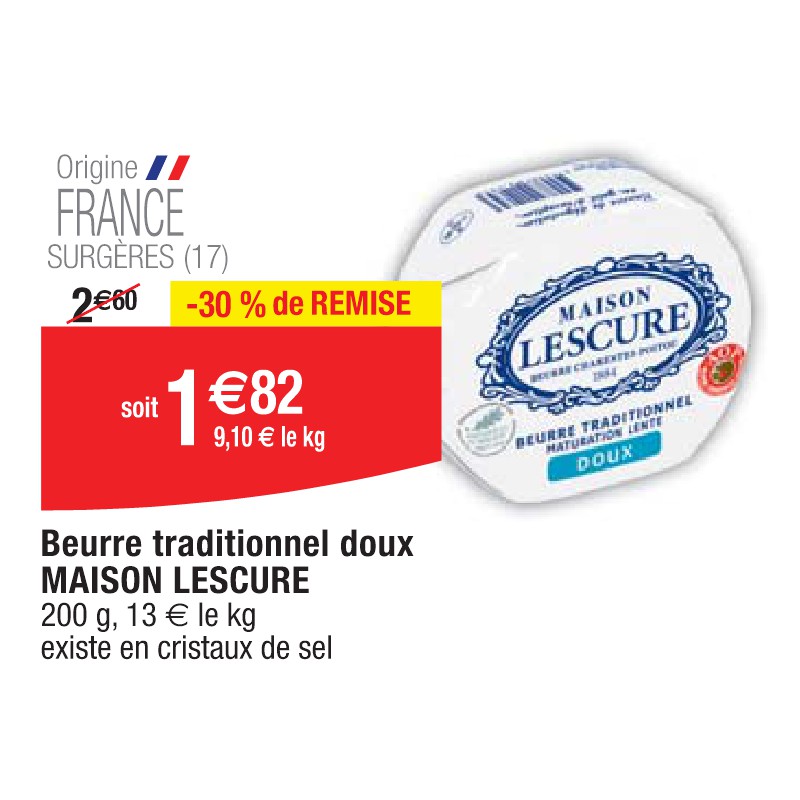 Beurre traditionnel doux MAISON LESCURE