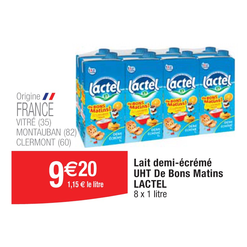 Lait demi-écrémé UHT De Bons Matins LACTEL