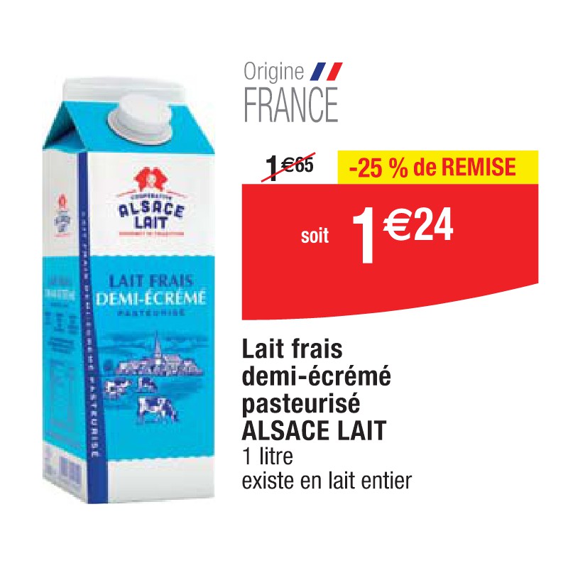 Lait frais demi-écrémé pasteurisé ALSACE LAIT