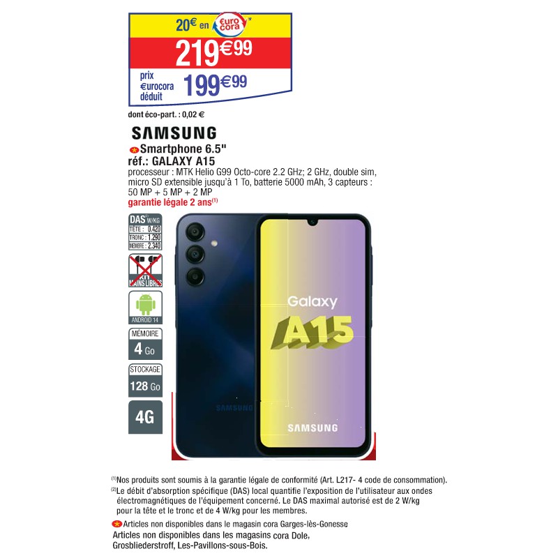 Smartphone 6.5'' réf.: GALAXY A15