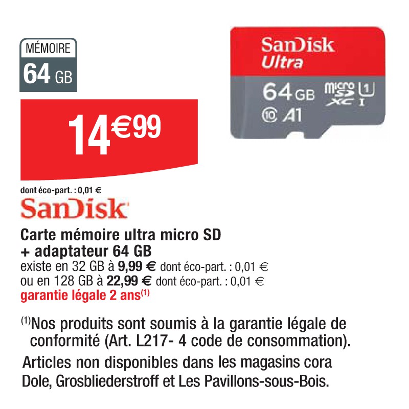 Carte mémoire ultra micro SD + adaptateur 64 GB