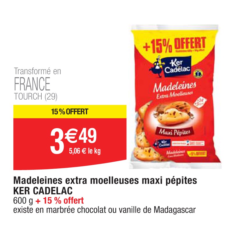 Madeleines extra moelleuses maxi pépites KER CADELAC