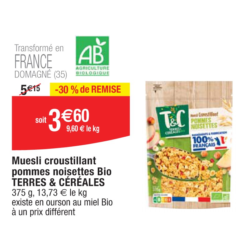 Muesli croustillant pommes noisettes Bio TERRES & CÉRÉALES