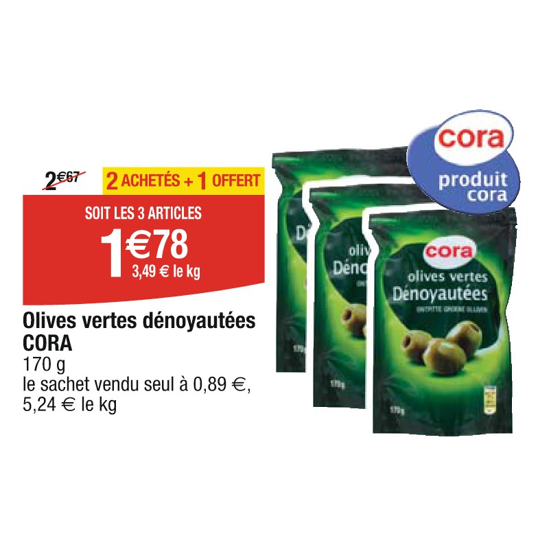 Olives vertes dénoyautées CORA