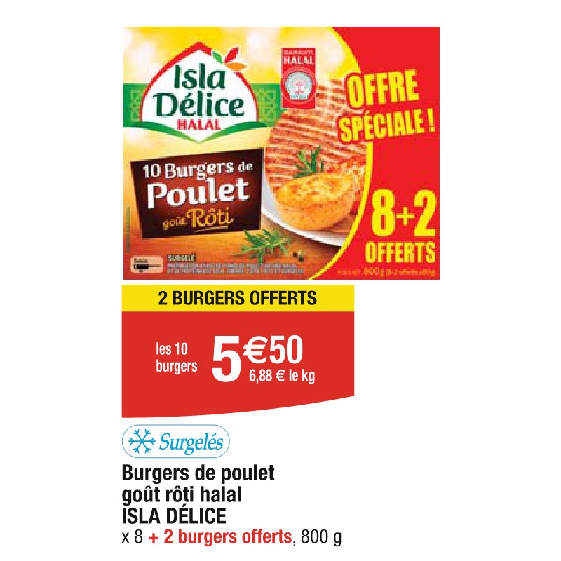 Burgers de poulet goût rôti halal ISLA DÉLICE