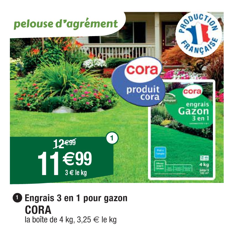 Engrais 3 en 1 pour gazon CORA