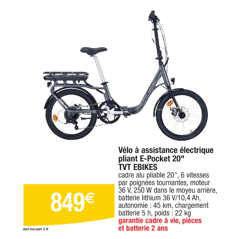 Vélo à assistance électrique pliant E-Pocket 20'' TVT EBIKES
