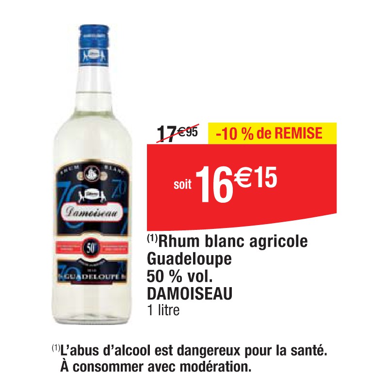 Rhum blanc agricole Guadeloupe 50 % vol. DAMOISEAU