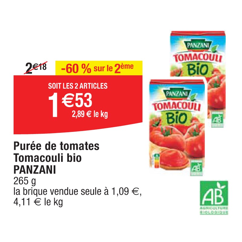 Purée de tomates Tomacouli bio PANZANI