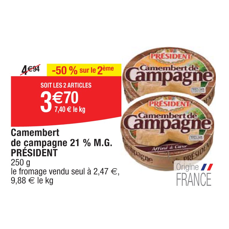 Camembert de campagne 21 % M.G. PRÉSIDENT