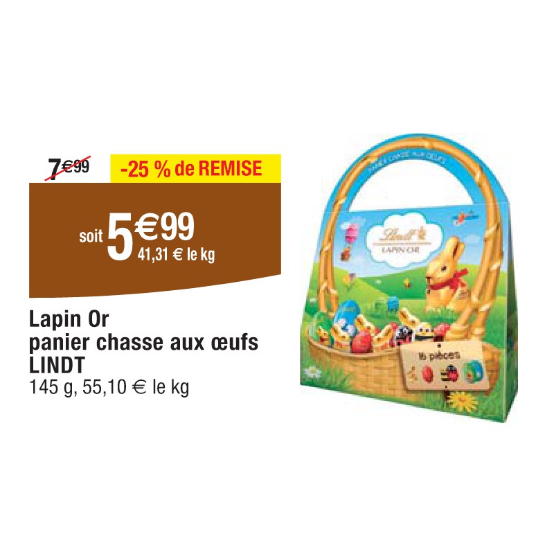 Lapin Or panier chasse aux oeufs LINDT