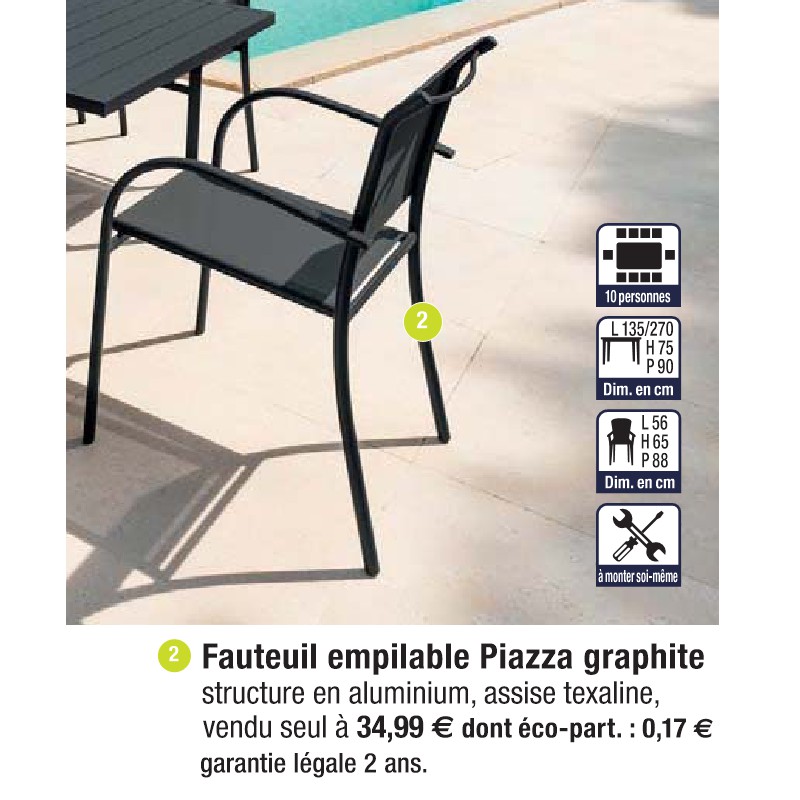 Fauteuil empilable Piazza graphite