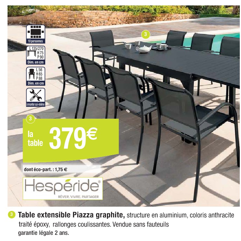 Table extensible Piazza graphite