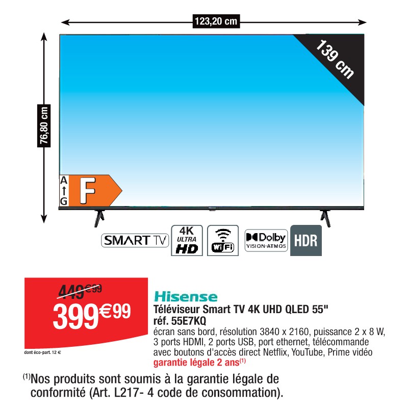 Téléviseur Smart TV 4K UHD QLED 55'' réf. 55E7KQ
