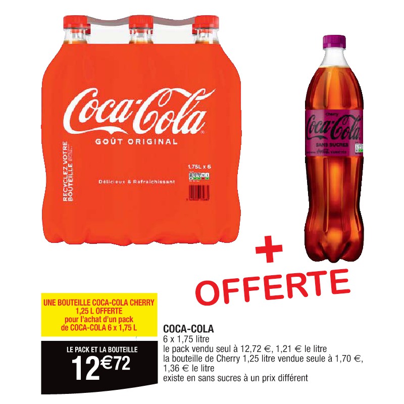 COCA-COLA + UNE BOUTEILLE COCA-COLA CHERRY 1,25 L OFFERTE
