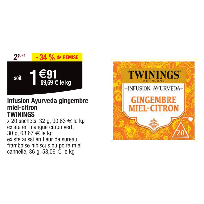 Infusion Ayurveda gingembre miel-citron TWININGS