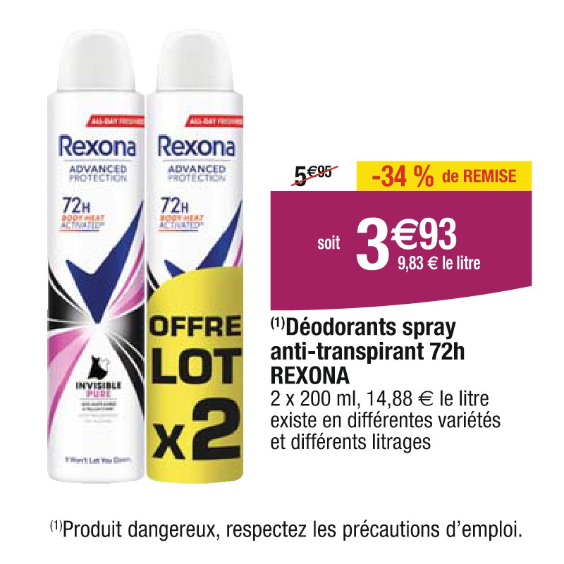 Déodorants spray anti-transpirant 72h REXONA