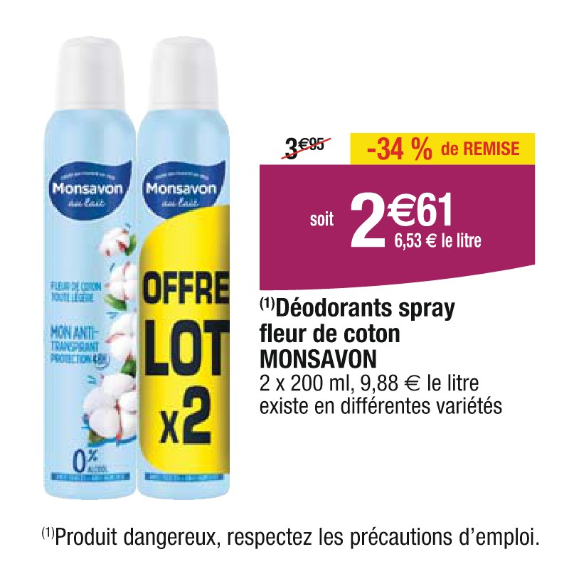 Déodorants spray fleur de coton MONSAVON