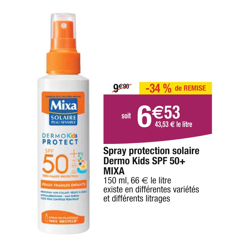 Spray protection solaire Dermo Kids SPF 50+ MIXA