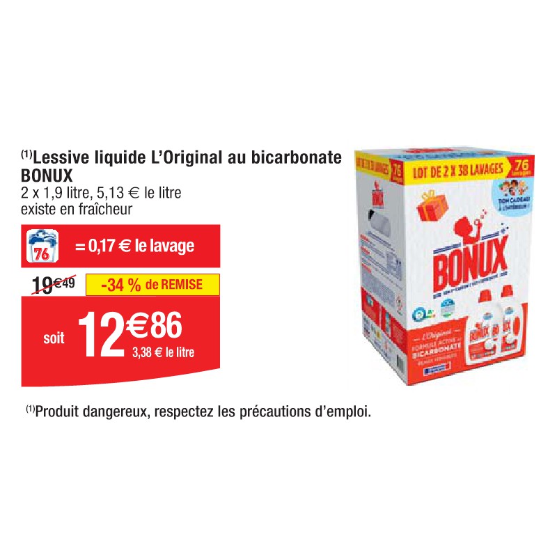 Lessive liquide L’Original au bicarbonate BONUX