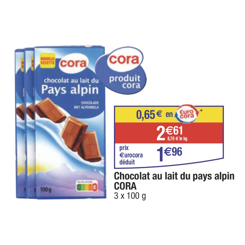 Chocolat au lait du pays alpin CORA