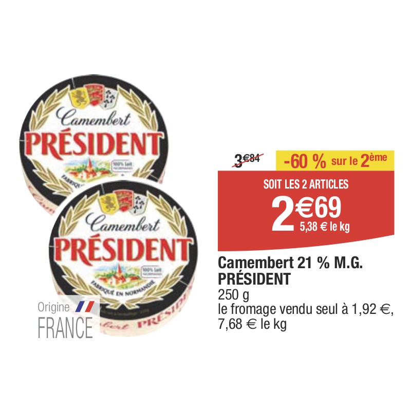 Camembert 21 % M.G. PRÉSIDENT