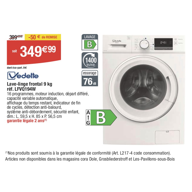 Lave-linge frontal 9 kg réf. LFVQ194W