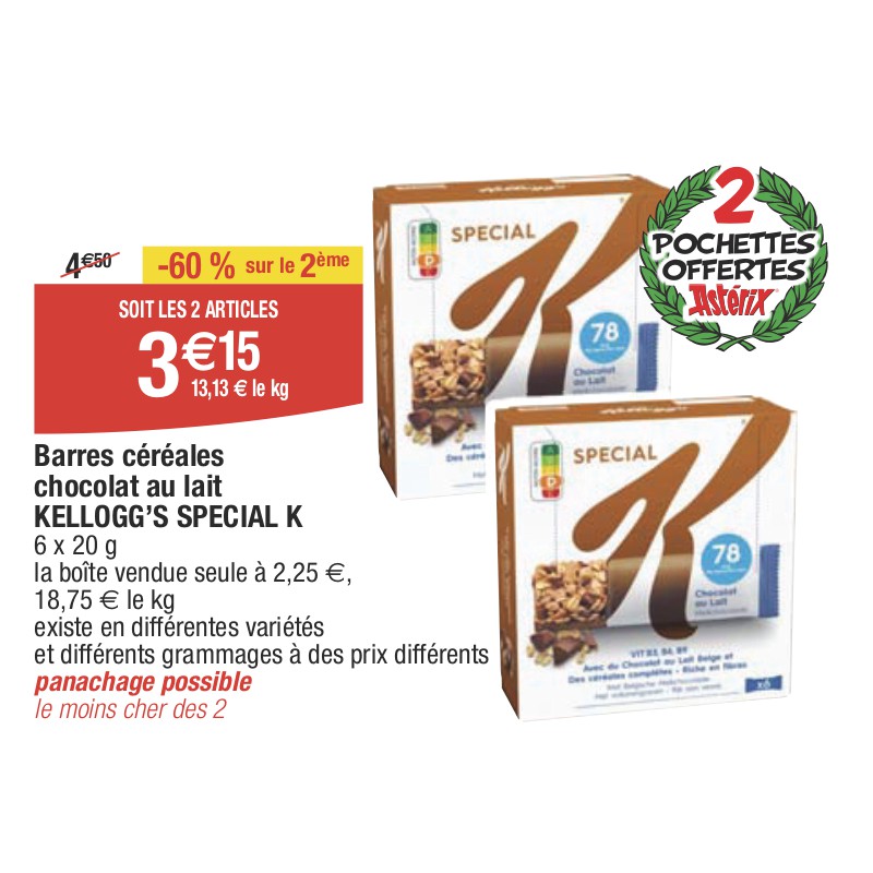 Barres céréales chocolat au lait KELLOGG’S SPECIAL K